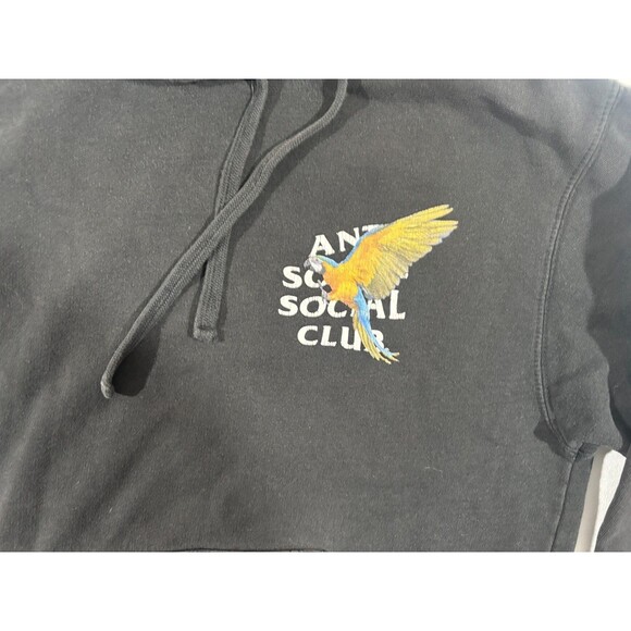 Anti Social Social Club Black Faded Parrot Print Pullover Hoodie Sweatshirt Sz S - Picture 3 of 11